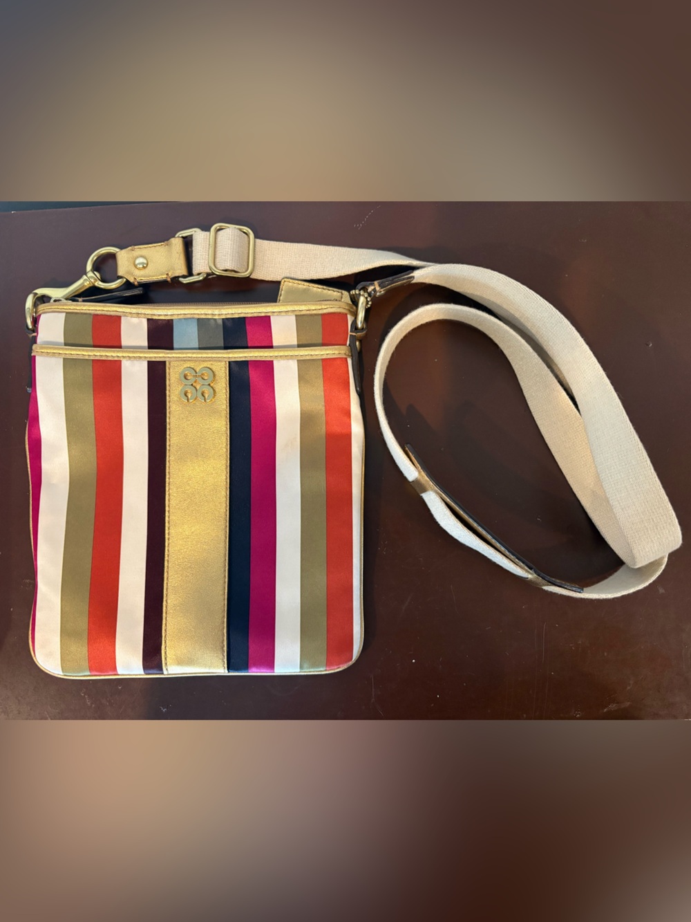 Coach Legacy Julia Striped Crossbody Purse Gold Trim Swingpack Bold Eclectic